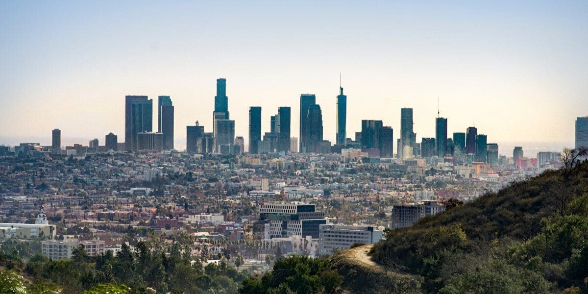A photo of the downtown LA skyline. 